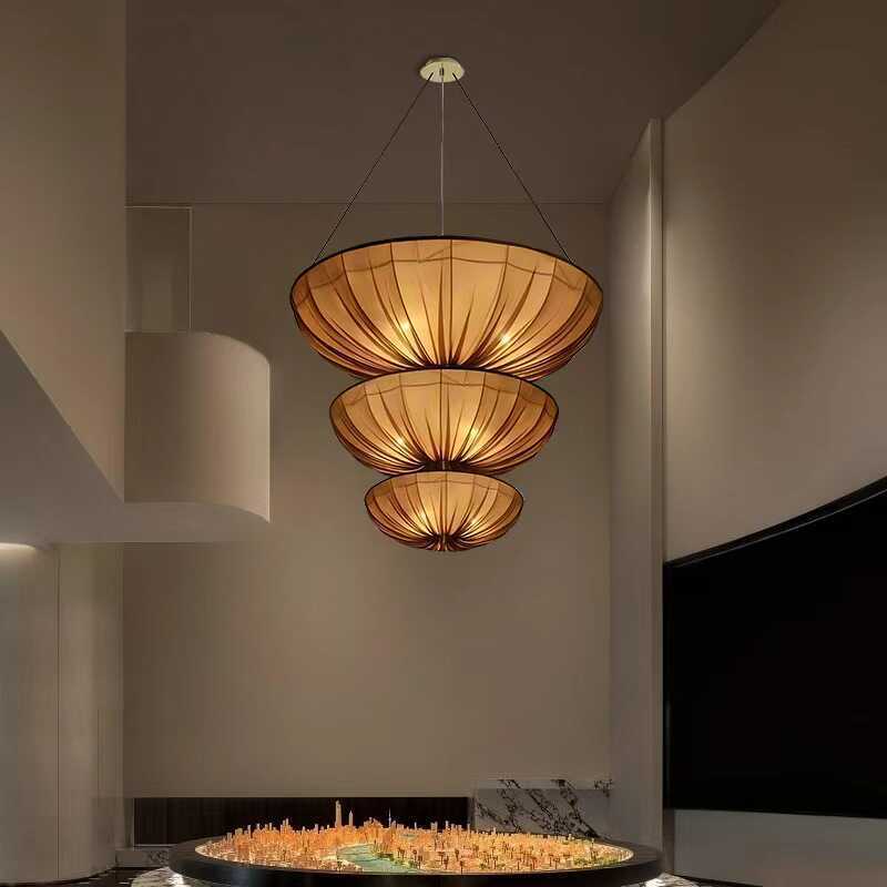 现代中式布艺吊灯仿古餐厅新中式灯具客房卧室温馨美容院灯饰创意