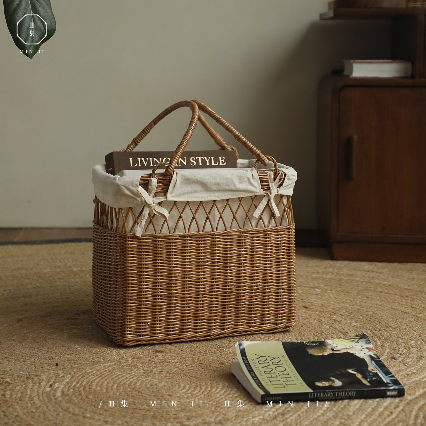 叕木皿集植物真藤提手收納置物籃