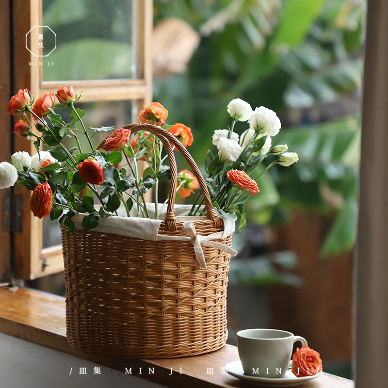 叕木皿集|双提手篮\天然真藤手工编织收纳篮户外野餐篮面包筐花篮,收纳整理,其他收纳篮,淘宝优惠券,粉丝福利购,淘宝优惠卷