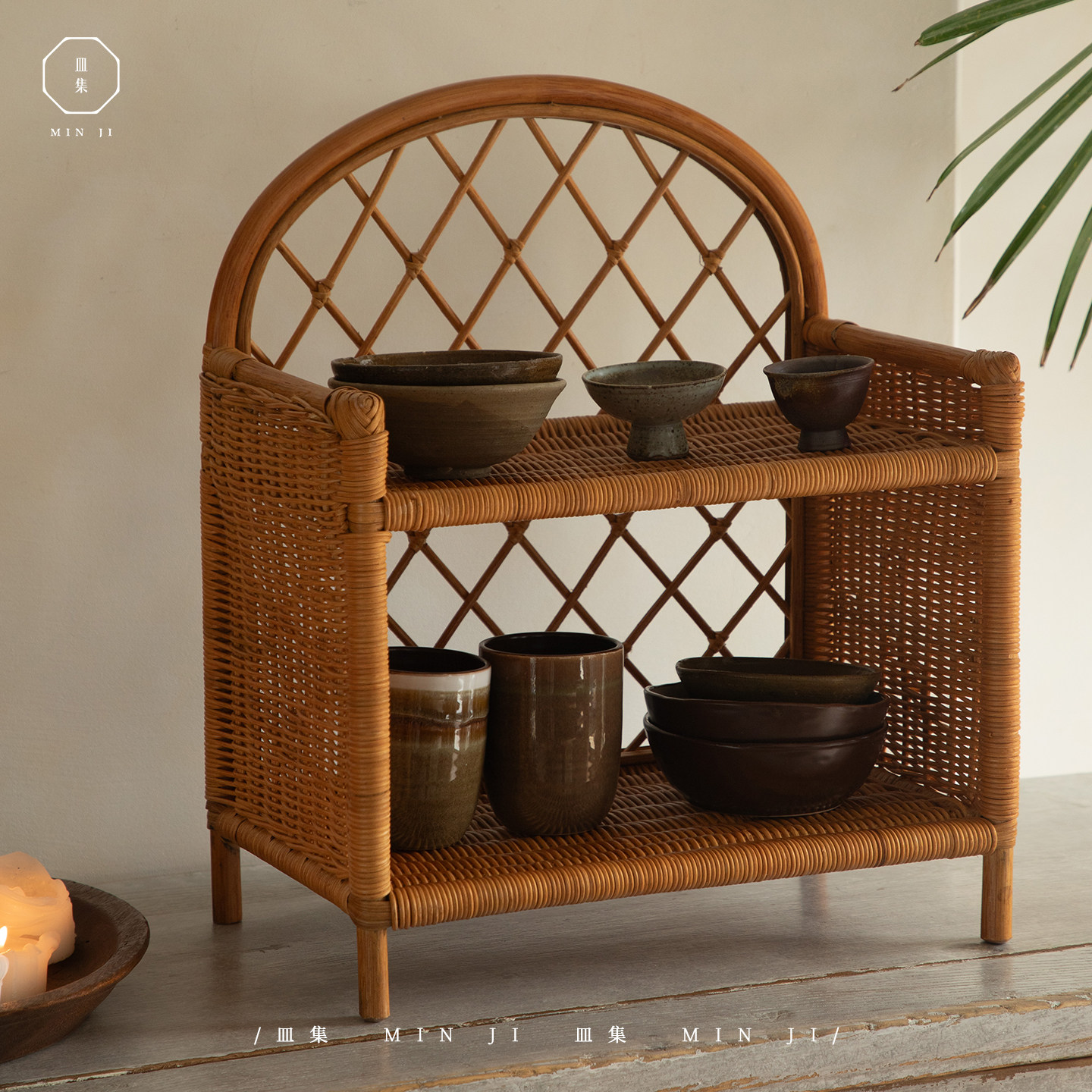 叕木皿集|双层置物架\手工藤编家用民宿酒店双层编织杂物收纳架,收纳整理,其他收纳篮,淘宝优惠券,粉丝福利购,淘宝优惠卷