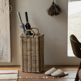 皿集|方形藤编收纳筐\印尼天然植物真藤纯手工编织雨伞卷轴置物篮