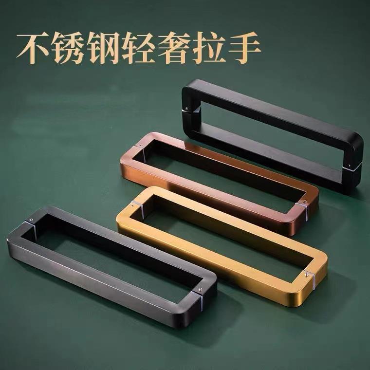 圆角新款加厚方管玻璃门把手地弹簧无框门金色不锈钢黑色大门拉手