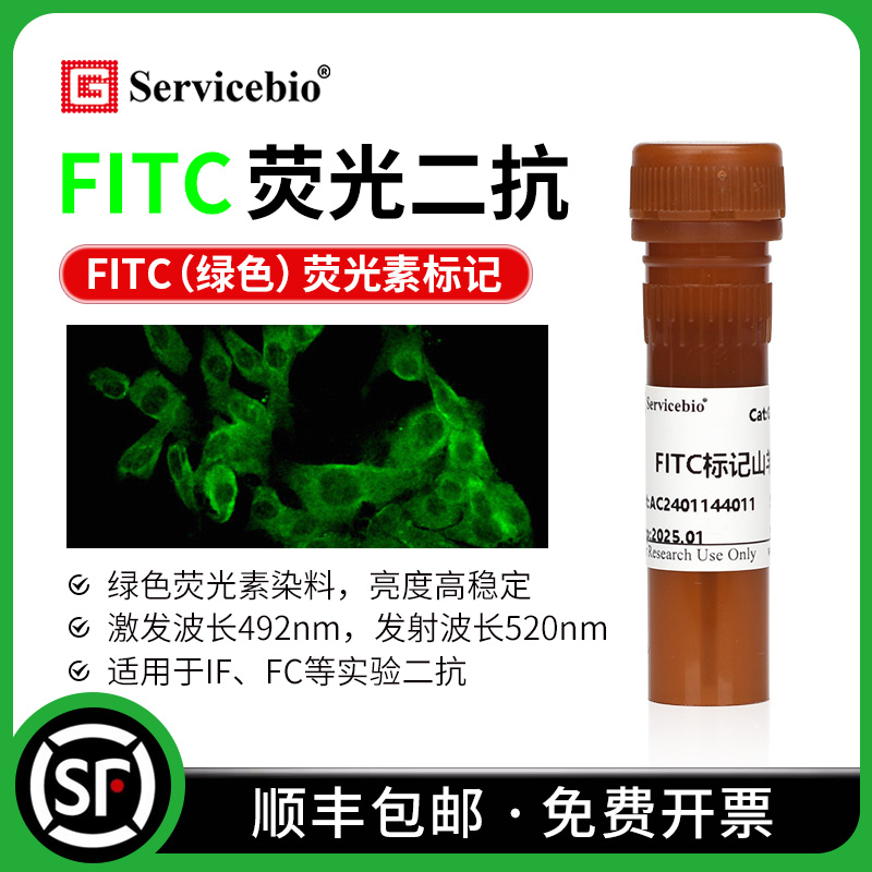 FITC荧光素标记 绿色荧光二抗 山羊抗小鼠 兔IgG (H+L) IF FC实验