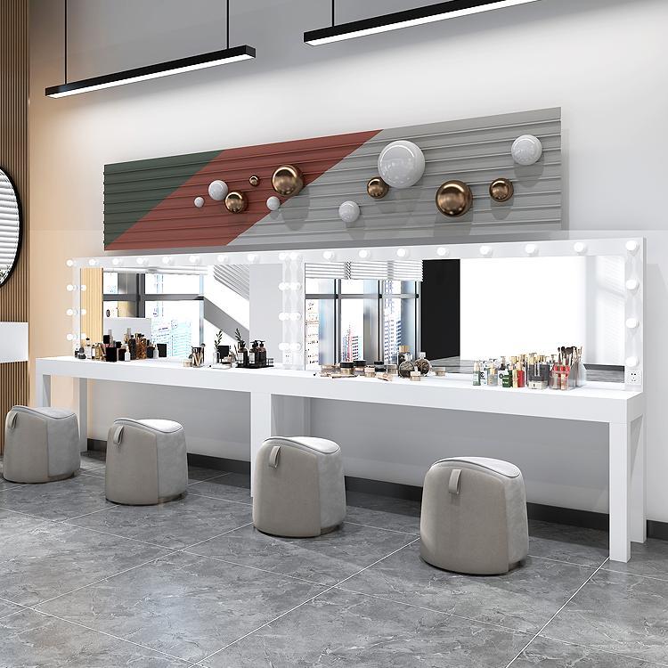 特长款专业影楼化妆间化妆台带灯造型美容学校化妆镜工作室化妆桌