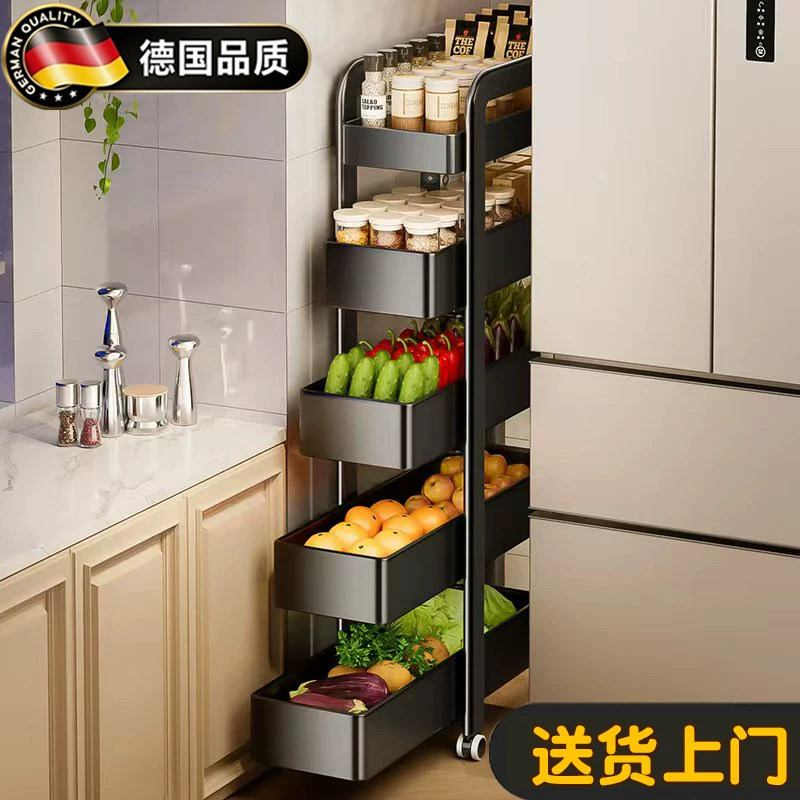 德国厨房蔬菜小推车夹缝置物架免打孔角架后极窄缝三角角架收纳柜