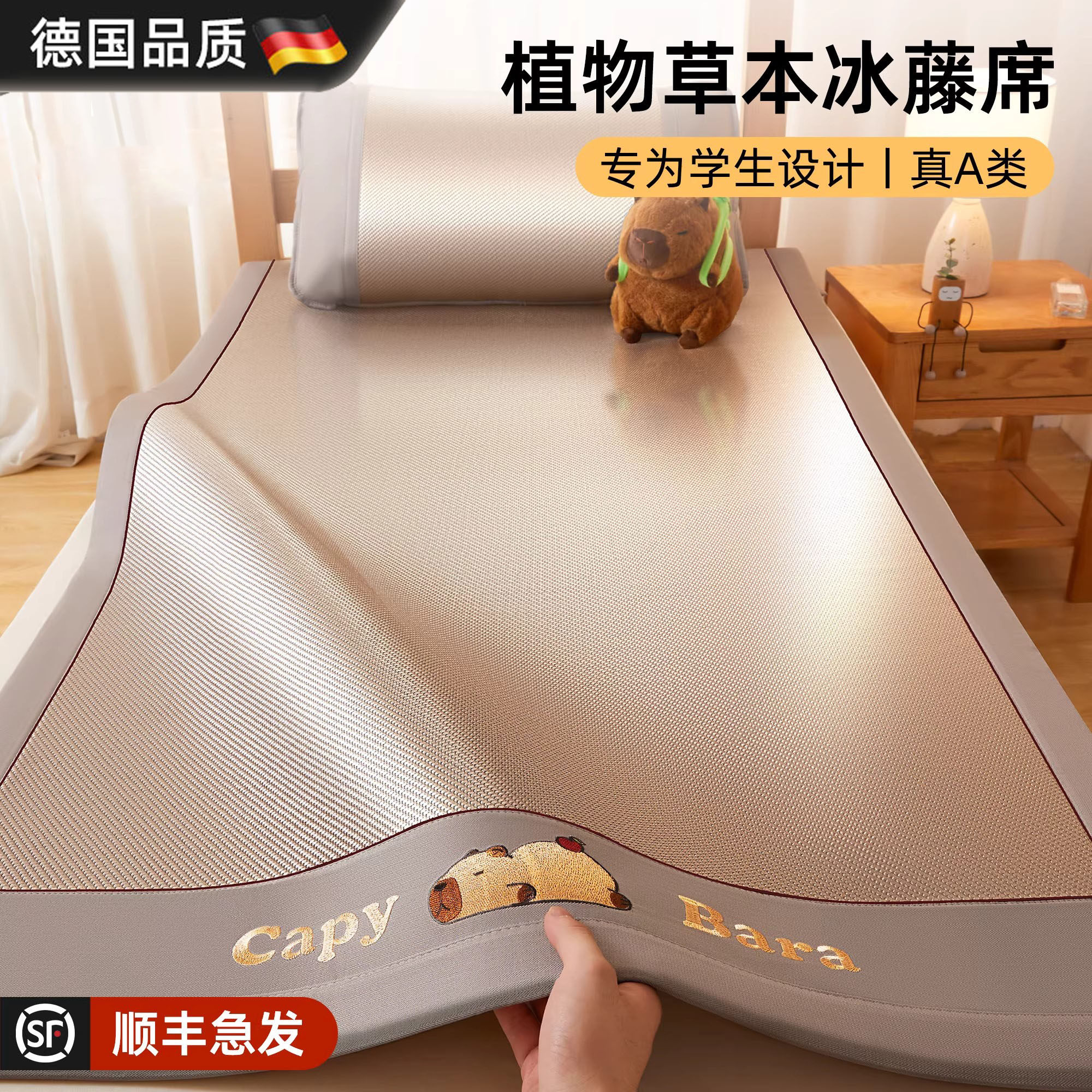 德国冰丝凉席床笠款学生宿舍单人2026新款藤席专用席子夏天竹席子