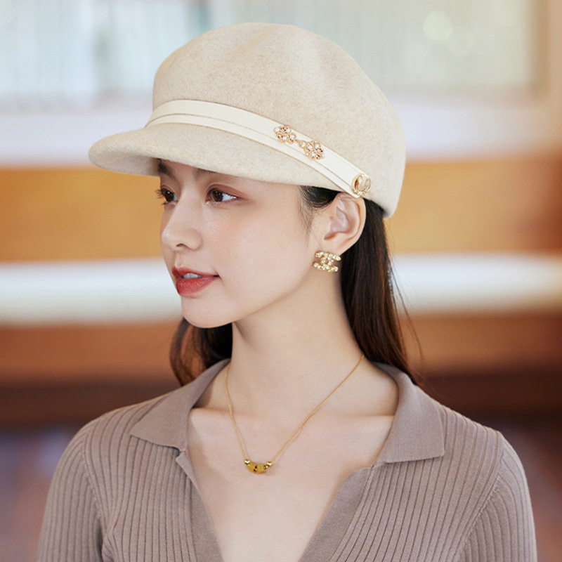 新款纯羊毛贝雷帽女士秋冬时尚休闲保暖毛呢鸭舌帽英伦气质八角帽