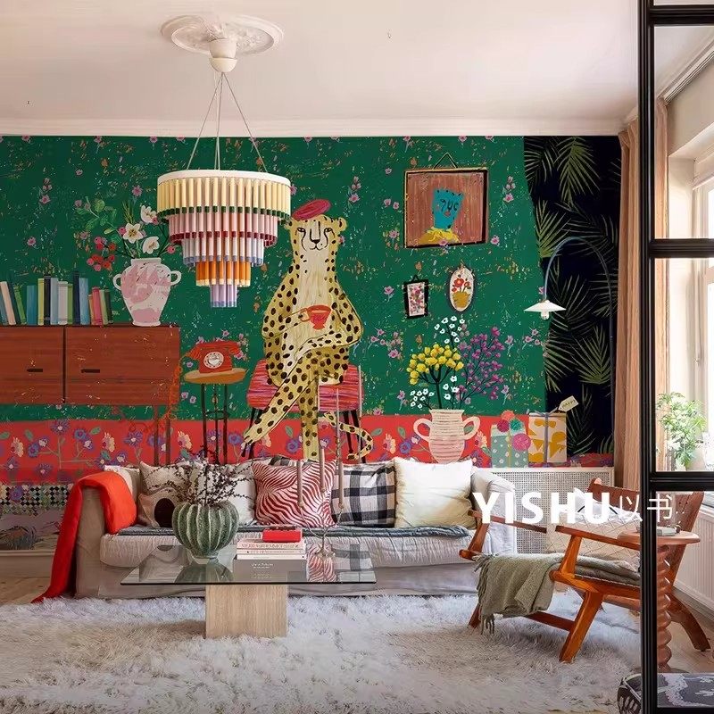 美式复古艺术动物壁纸轻奢风墙布金钱豹餐厅壁画客厅卧室装饰墙纸,家装主材,定制壁画,淘宝优惠券,粉丝福利购,淘宝优惠卷