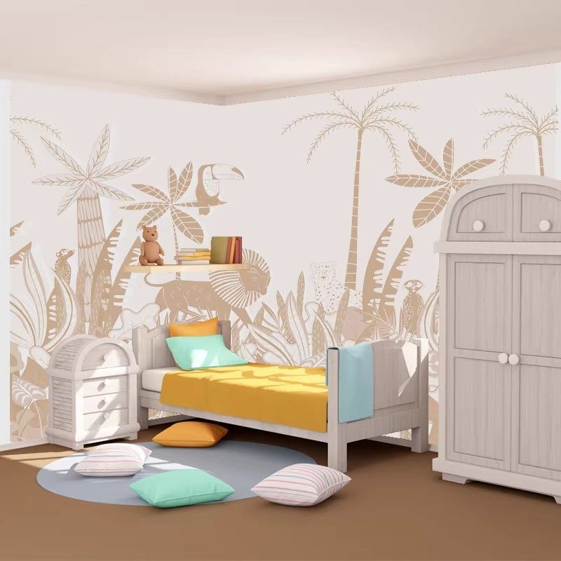 法式丛林儿童房墙纸壁画卡通动物森林房间卧室背景墙定制壁布壁画,家装主材,定制壁画,淘宝优惠券,粉丝福利购,淘宝优惠卷