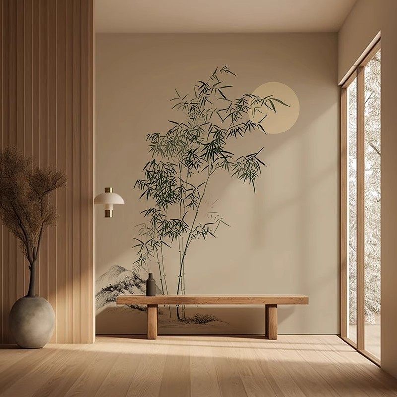 中式古典淡雅水墨画竹子电视背景墙纸禅意茶室酒店包厢养生馆壁纸,家装主材,定制壁画,淘宝优惠券,粉丝福利购,淘宝优惠卷
