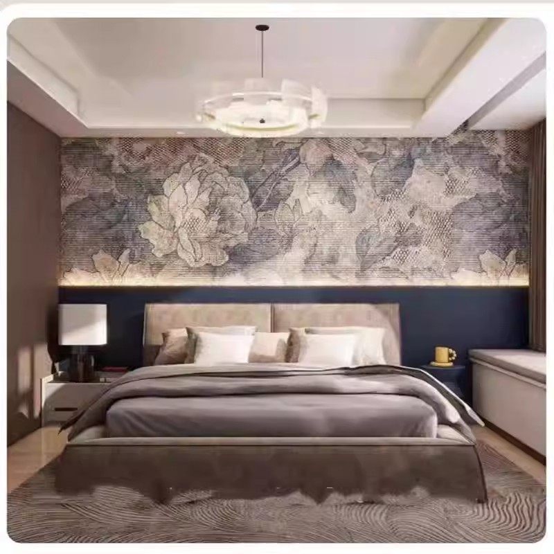 美式肌理大花现代法式背景墙纸北欧壁布定制法式复古卧室墙布壁画