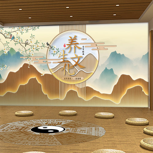 美容院养生文化壁画足疗店壁布