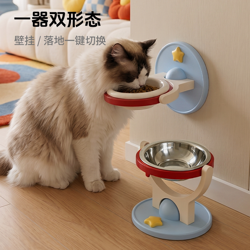 壁挂猫碗悬猫狗喂食架两用吃饭碗不锈钢陶瓷悬挂式上墙防打翻食盆