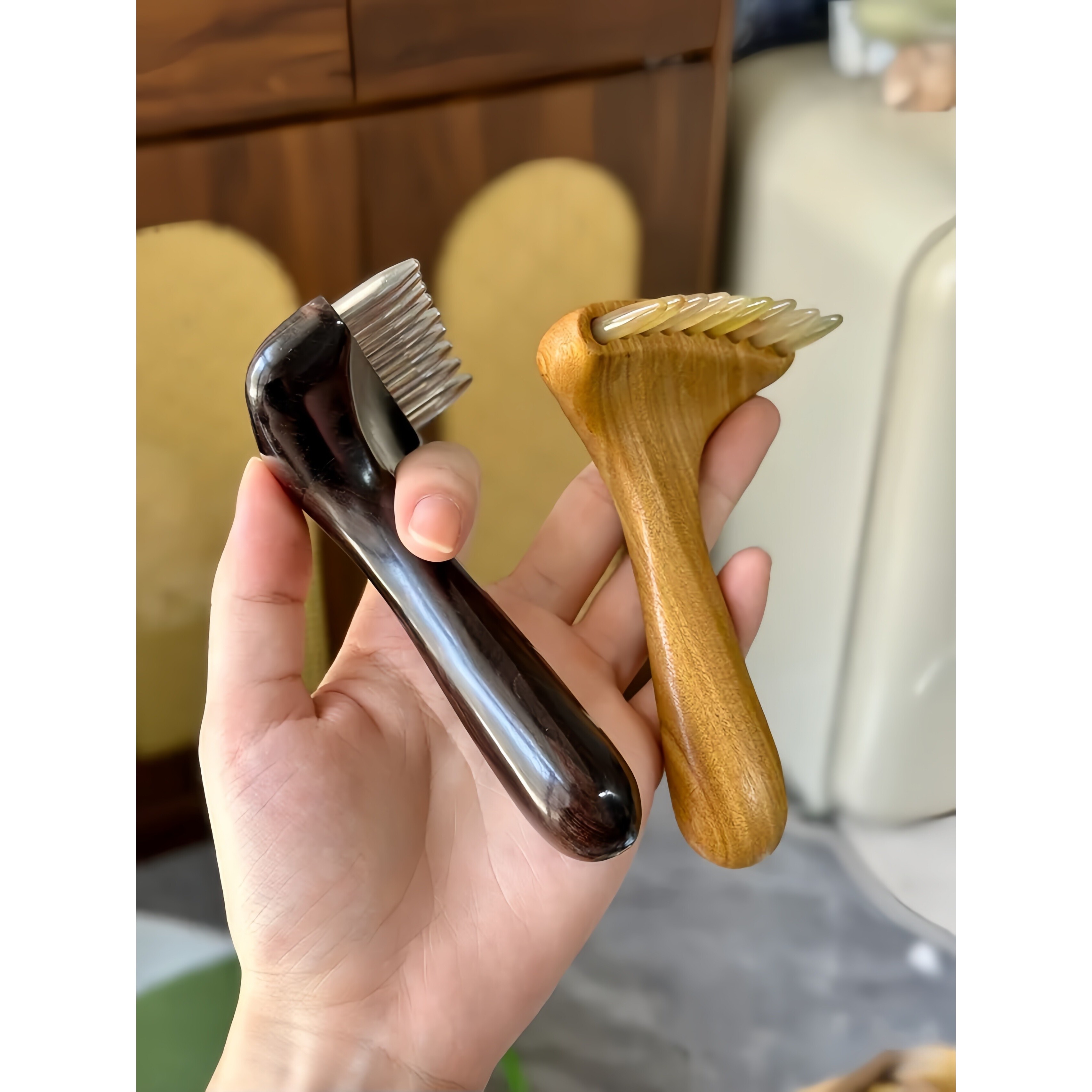 通透!九齿钉耙羊角头部按摩梳头皮身体经络梳疏通肩颈按摩柚木耙