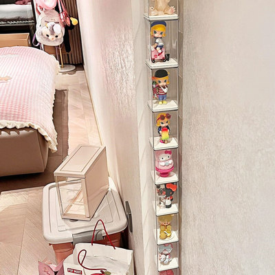 盲盒收纳展示架墙角手办公仔玩偶展示盒透明防尘墙柜陈列架装饰角