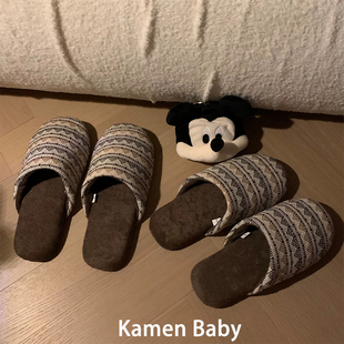 日式家居静音木地板亚麻拖鞋女室内四季软底包头秋冬季情侣棉拖鞋