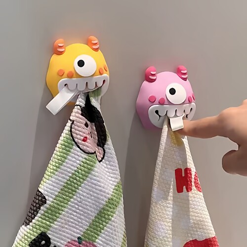 【浴室好物】小怪兽毛巾夹吸盘毛巾塞按压式免打孔挂钩洗脸巾收纳