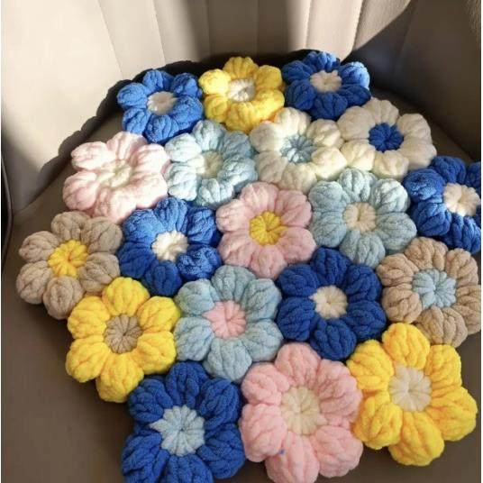 冰条泡芙花坐垫材料包成品手编专用钩织针送人diy礼物冰条线坐垫