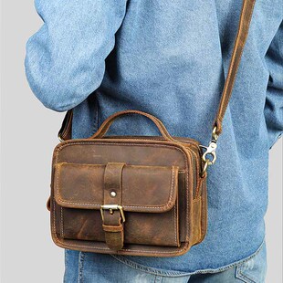 男女纯色户外休闲时尚头层牛皮真皮斜挎包复古多功能个性单肩包