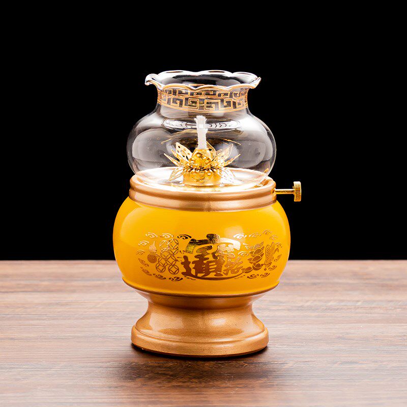 忠勉酥油灯供佛灯家用莲花灯财神灯招财油灯长明灯心经灯陶瓷佛灯