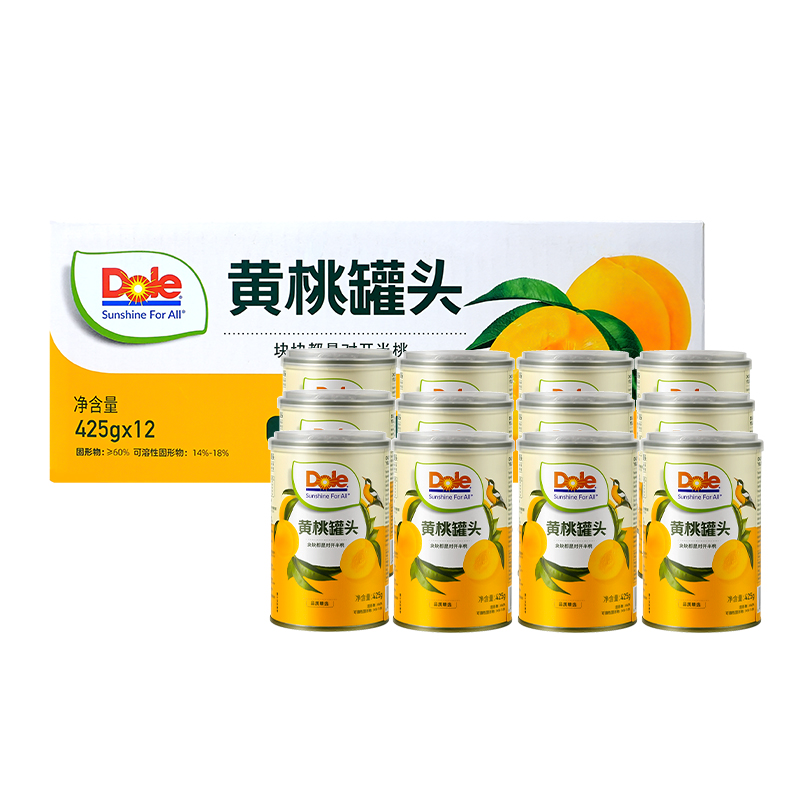 DOLE都乐糖水型黄桃罐头425g*12罐整箱装