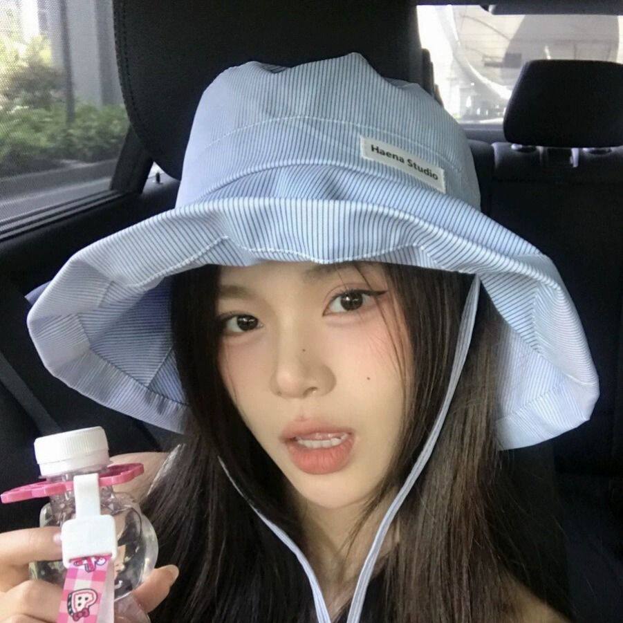 薄荷蛮波绿日系小清新条纹渔夫帽女学生春夏防晒糖果色盆帽学院风