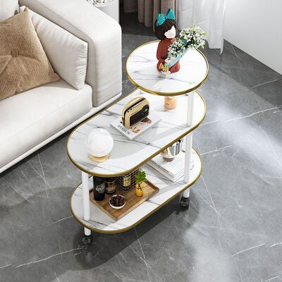 卧室可移动沙发边几茶几小户型岩板大理石纹边装饰客厅实木置物架