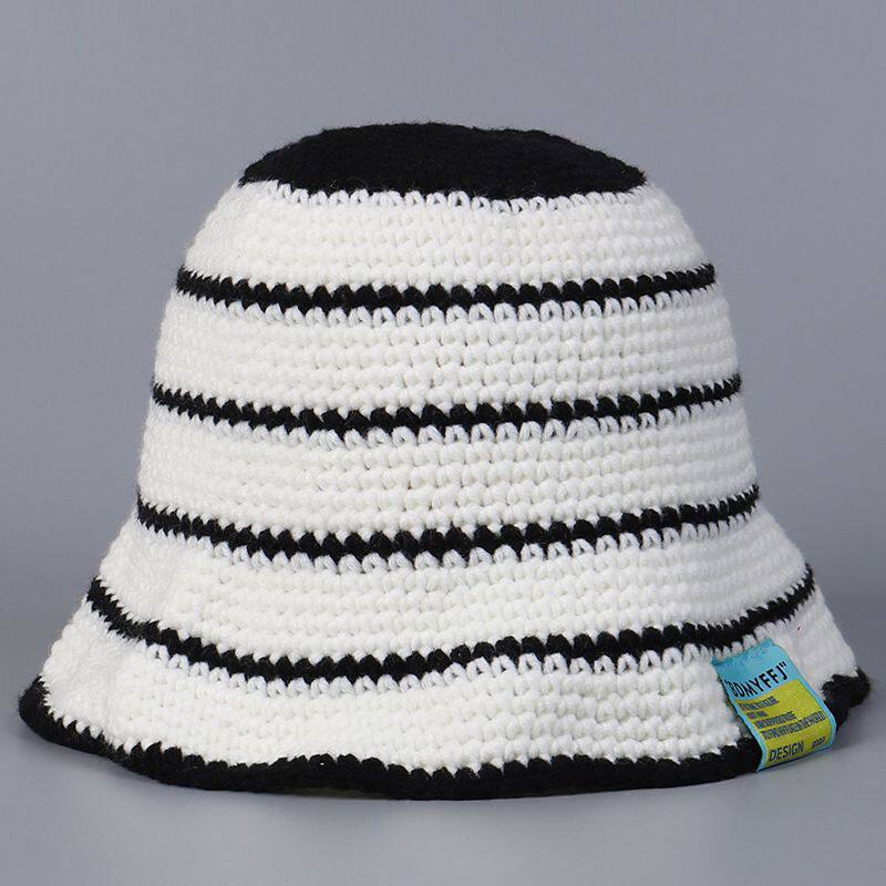 秋冬新款牛奶棉毛线手工钩渔夫帽女时尚潮水桶帽handmade crochet