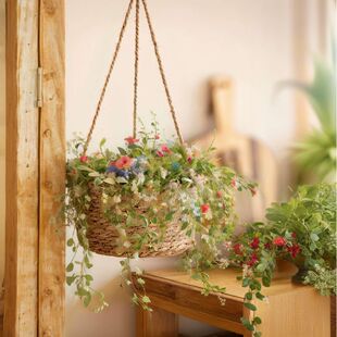 草编藤编手作花篮田园风蒲草编织吊篮绿植吊兰绿萝垂吊挂花盆