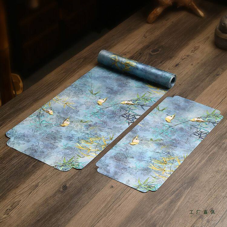 中式禅意竹枝栖雀防水茶席缎面高档家用茶席垫防滑双面桌旗布垫