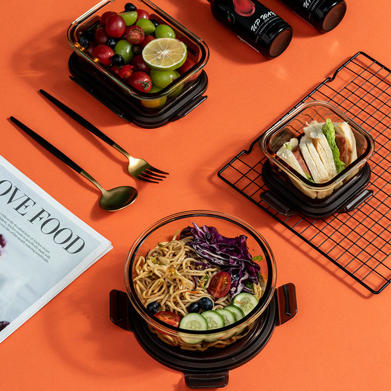 上班族可微波炉加热带饭玻璃饭盒食品级保鲜水果盒便当盒带s^