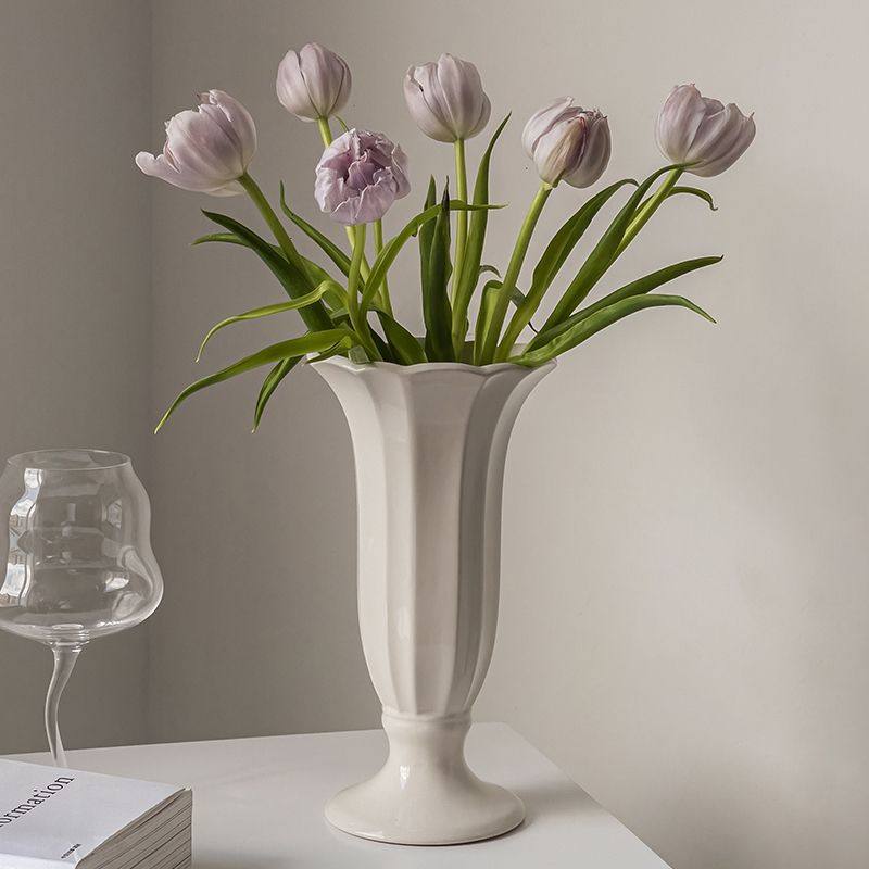 花瓶百合陶瓷白色高级感奶油欧式客厅宽口复古郁金香芍药插花摆件,家居饰品,花瓶,淘宝优惠券,粉丝福利购,淘宝优惠卷