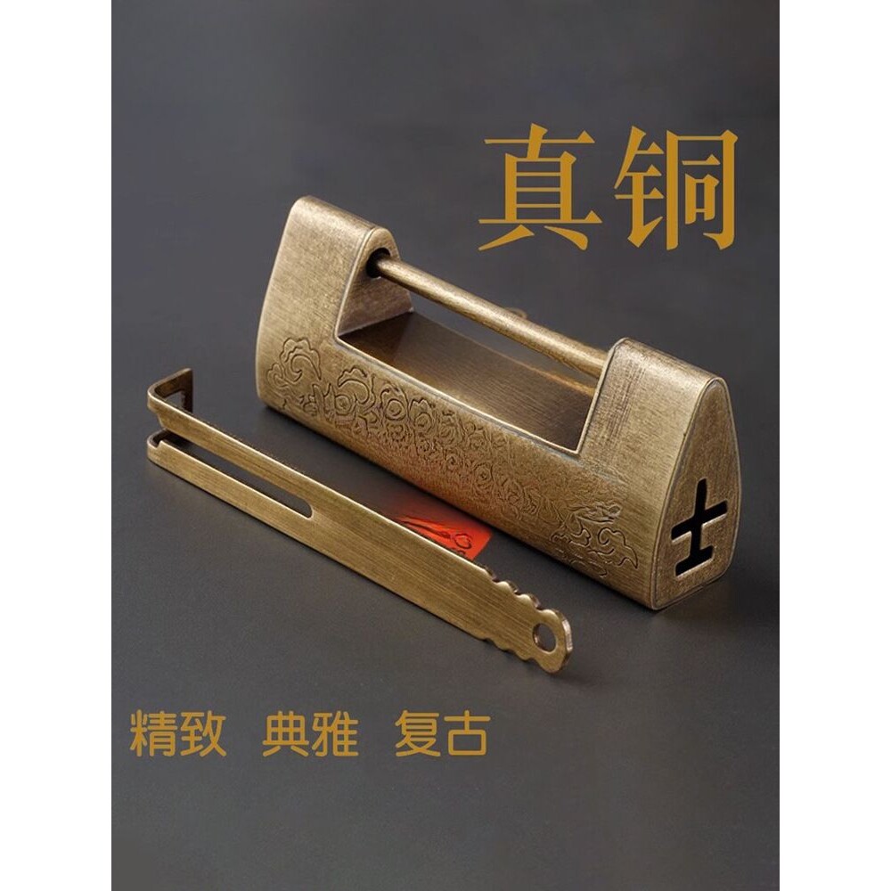 仿古铜锁老式横开复古黄铜小锁头木箱子柜门挂锁中式古代锁铜挂锁