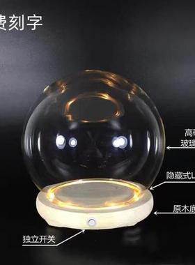 郁金香小夜灯 圆形玻璃罩创意客厅桌面展示罩玩偶防尘罩侧面开关
