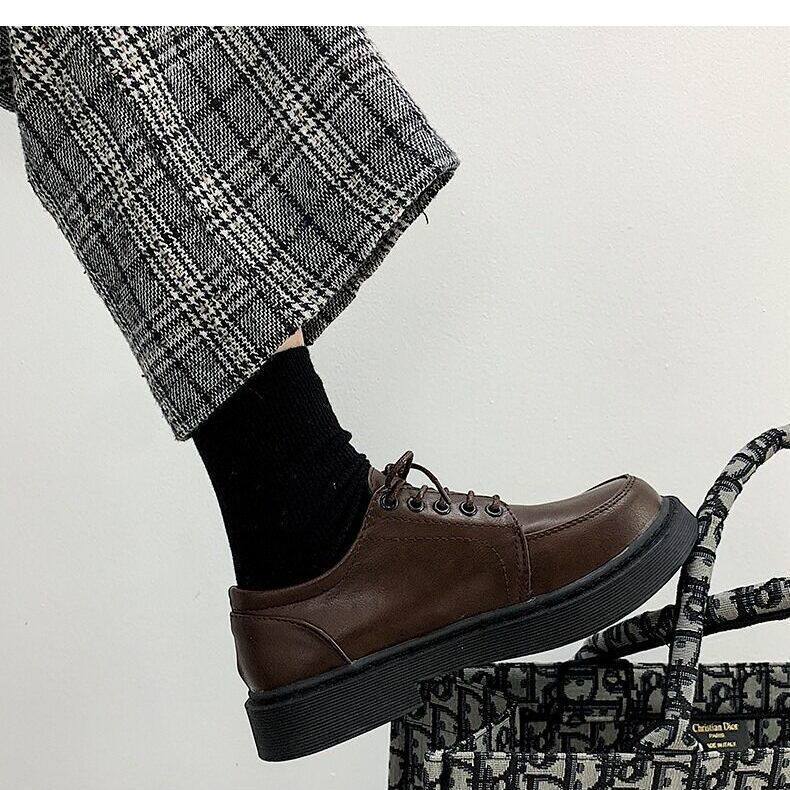 黑色小皮鞋女英伦风2023新款秋冬韩版百搭加绒软皮日系制服jk鞋子