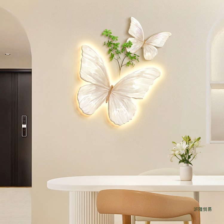 法式奶油风蝴蝶餐厅装饰画壁灯卧室走廊客厅墙画立体玄关挂画