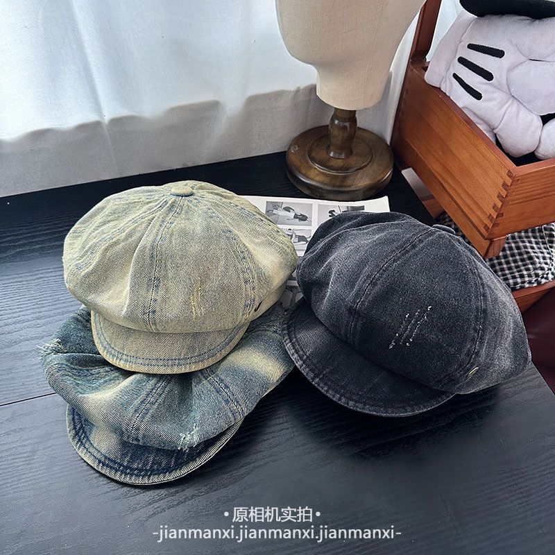 日系复古水洗女四季款韩版韩国学院风大头围显脸小云朵画家帽