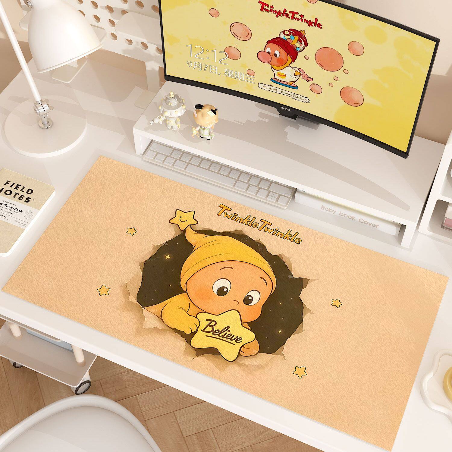 可爱鼠标垫星星人女生办公室高颜值电脑桌垫大号键盘垫桌布长方形