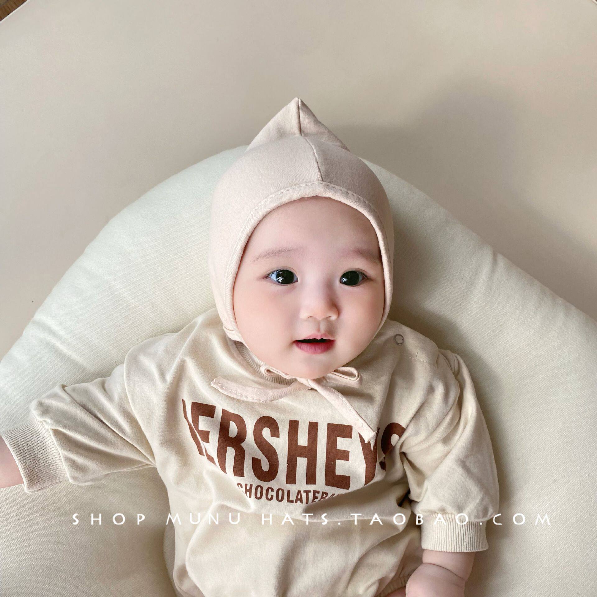 婴儿胎帽可爱尖尖帽防风系带帽宝宝韩系洋气巫师帽婴幼儿帽护耳帽