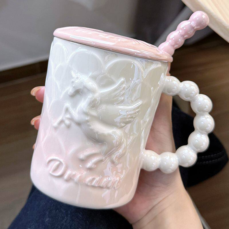ins风独角兽马克杯带盖勺高颜值陶瓷杯子女生少女心水杯情侣茶杯