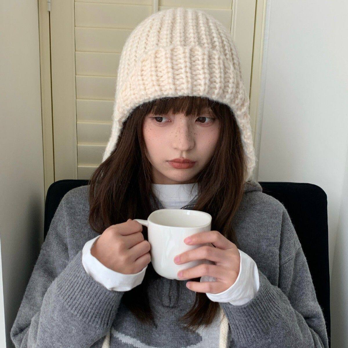 2025新款少女感满分毛线护耳帽女保暖纯色百搭韩版秋冬针织毛线帽