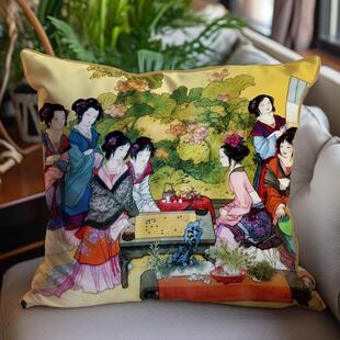新中式古典雅致沙发靠垫金陵十二钗靠枕文化内涵床头靠包美女抱枕