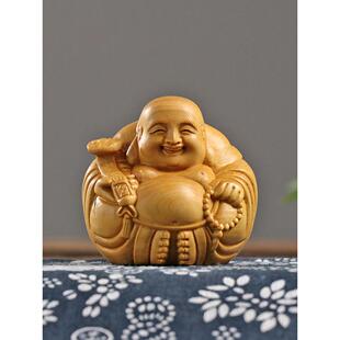 黄杨木一团和气木质雕刻佛像手把件笑脸大肚弥勒佛创意工艺品摆件