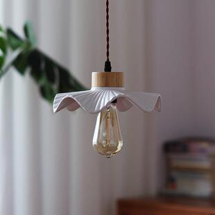 陶瓷小白灯北欧简约日式覆古实木饭厅吧台茶室玄关床头咖啡厅吊灯