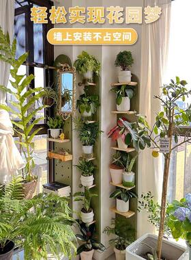木阳台花架孔板绿色植物壁挂式定制多层绿色植物超窄存储