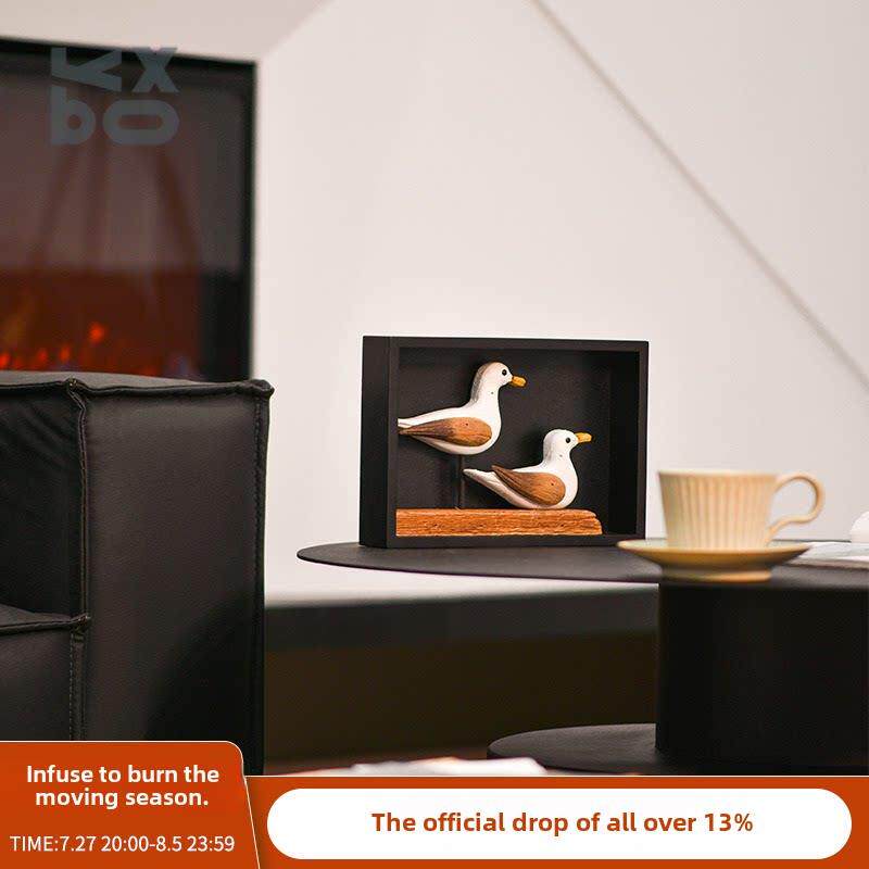 Ybox创意双鸟原木风格家居家具，客厅，卧室，办公室装饰，自然风