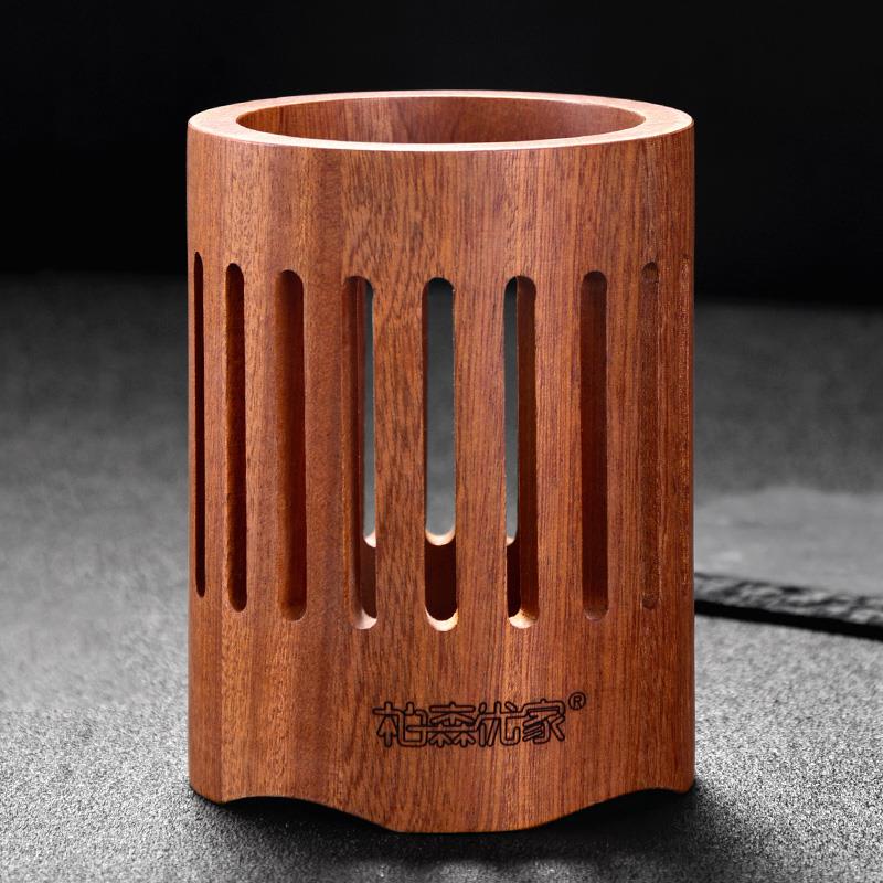 实木筷子筒不锈钢防锈沥水餐具桶圆形家用厨房勺子筷子笼收纳层架