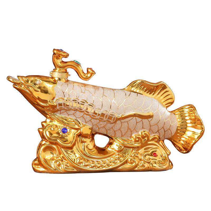 高档陶瓷金色龙鱼空酒瓶创意工艺摆件5斤 10斤装白酒酒坛密封收藏
