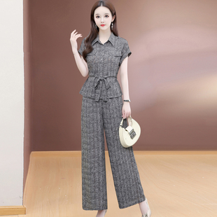 2026新款韩版时尚印花百搭两件套裤女夏款洋气妈妈装显瘦减龄套装