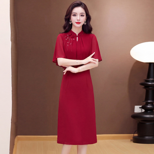 婚礼妈妈装夏季两件套短袖连衣裙2026新款中年喜婆婆结婚喜宴礼服